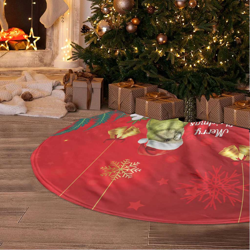 New Zealand Kakapo Christmas Tree Skirt Owl Parrot Santa Sliver Fern Manuka - Red - Aussie Hoodie