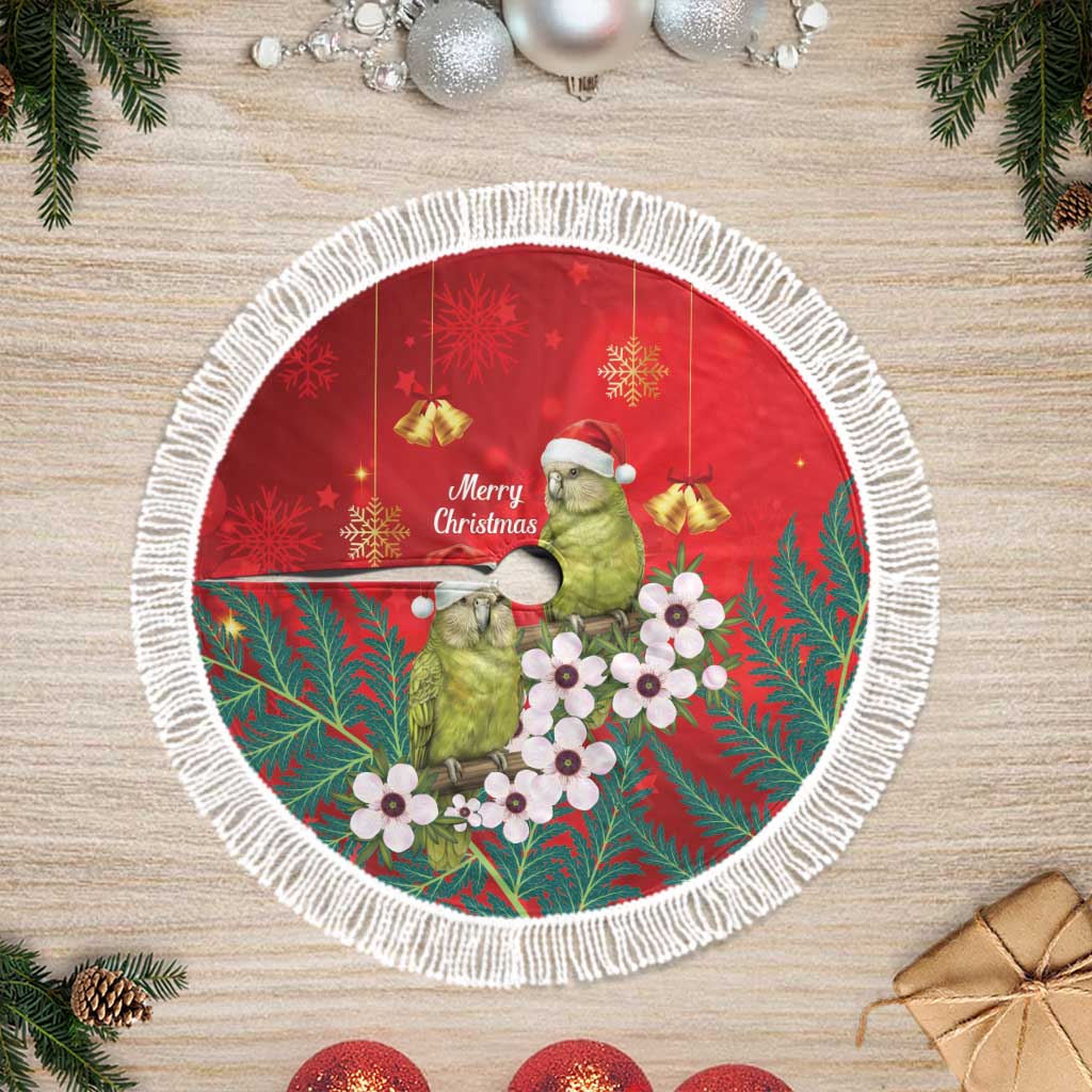 New Zealand Kakapo Christmas Tree Skirt Owl Parrot Santa Sliver Fern Manuka - Red - Aussie Hoodie
