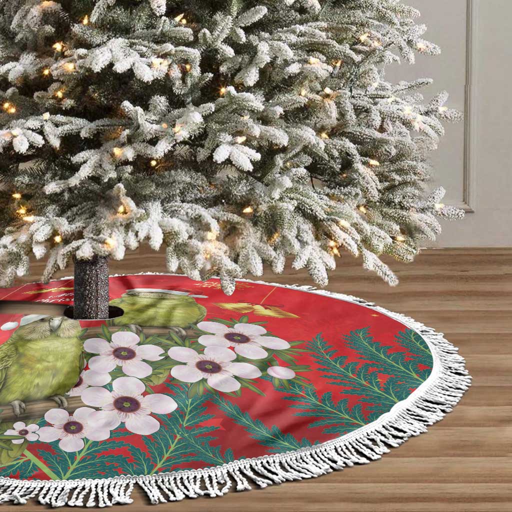 New Zealand Kakapo Christmas Tree Skirt Owl Parrot Santa Sliver Fern Manuka - Red - Aussie Hoodie