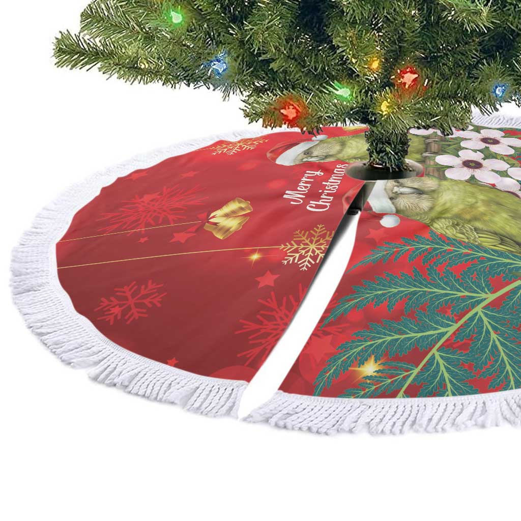 New Zealand Kakapo Christmas Tree Skirt Owl Parrot Santa Sliver Fern Manuka - Red - Aussie Hoodie