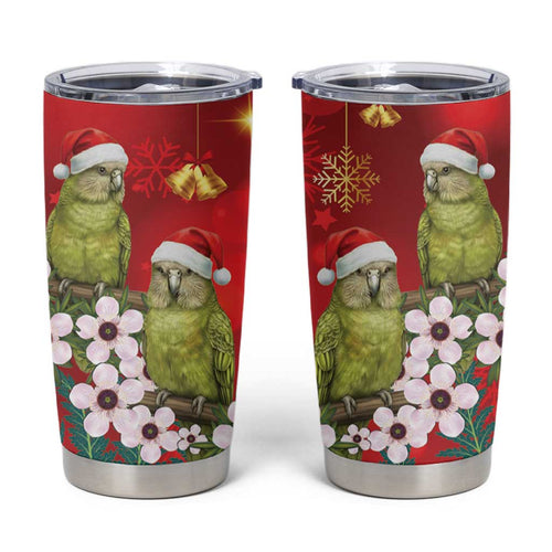 New Zealand Kakapo Christmas Tumbler Cup Owl Parrot Santa Sliver Fern Manuka - Red - Aussie Hoodie