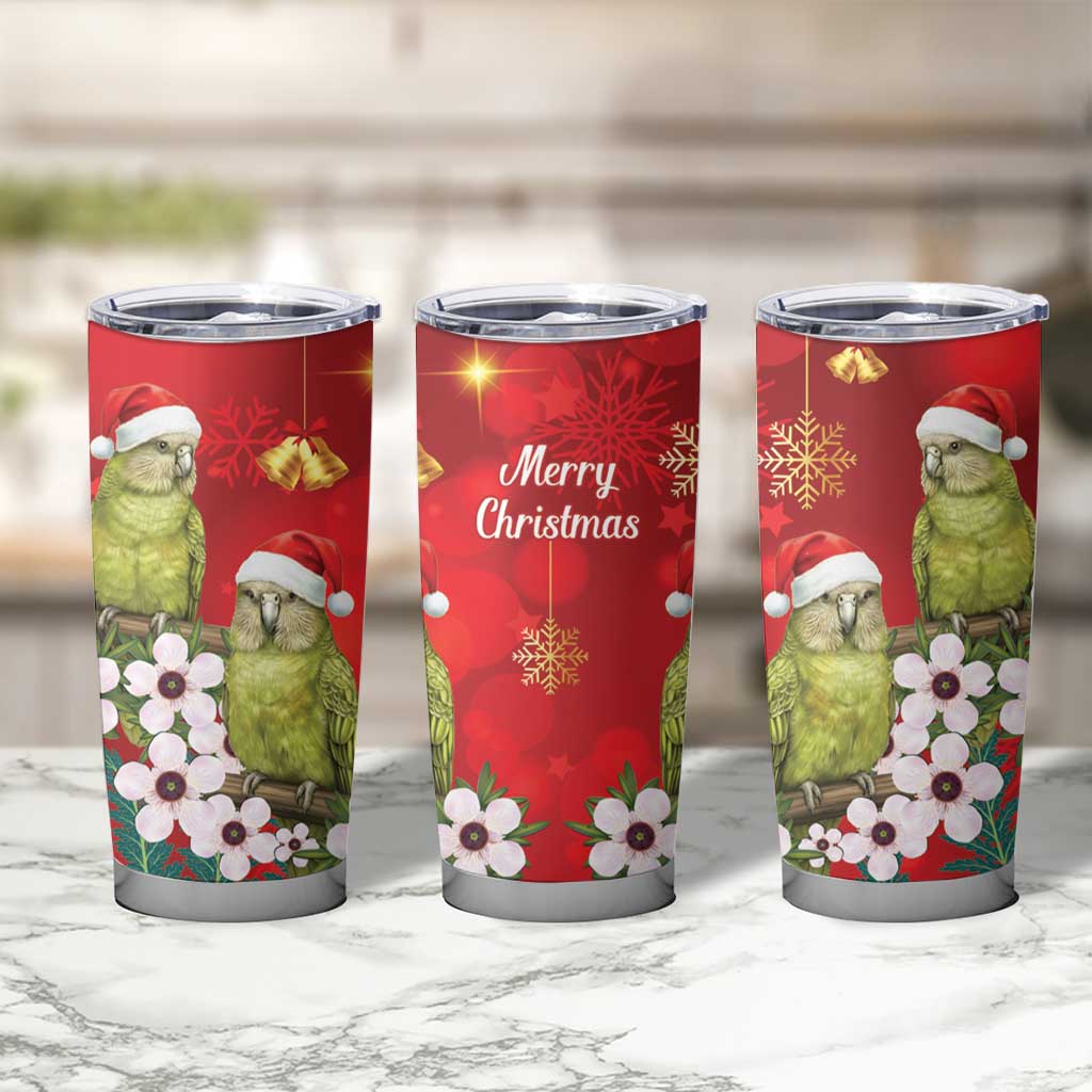 New Zealand Kakapo Christmas Tumbler Cup Owl Parrot Santa Sliver Fern Manuka - Red - Aussie Hoodie