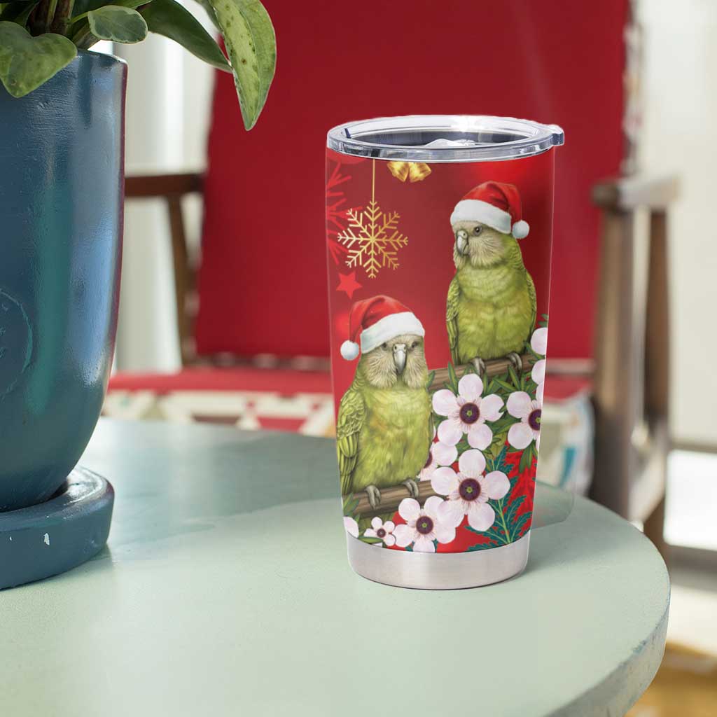 New Zealand Kakapo Christmas Tumbler Cup Owl Parrot Santa Sliver Fern Manuka - Red - Aussie Hoodie