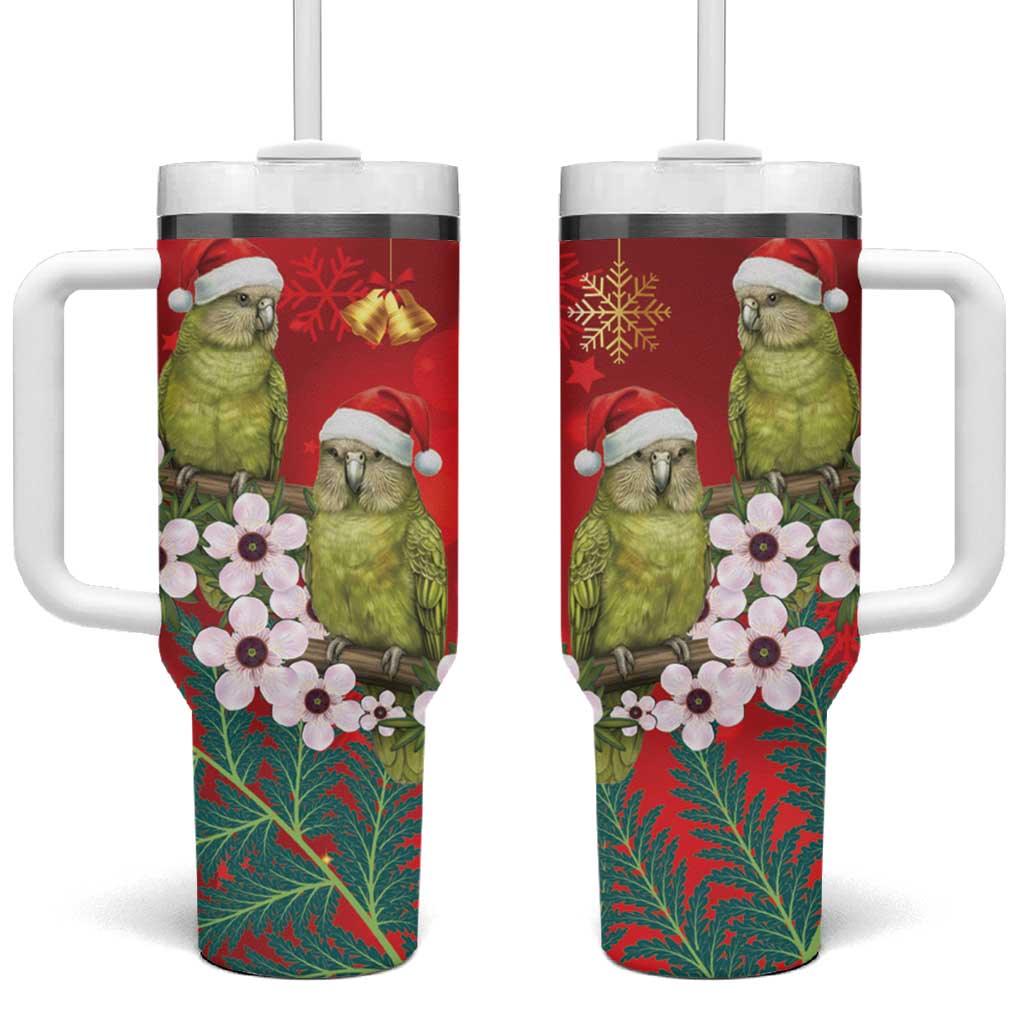 New Zealand Kakapo Christmas Tumbler With Handle Owl Parrot Santa Sliver Fern Manuka - Red - Aussie Hoodie