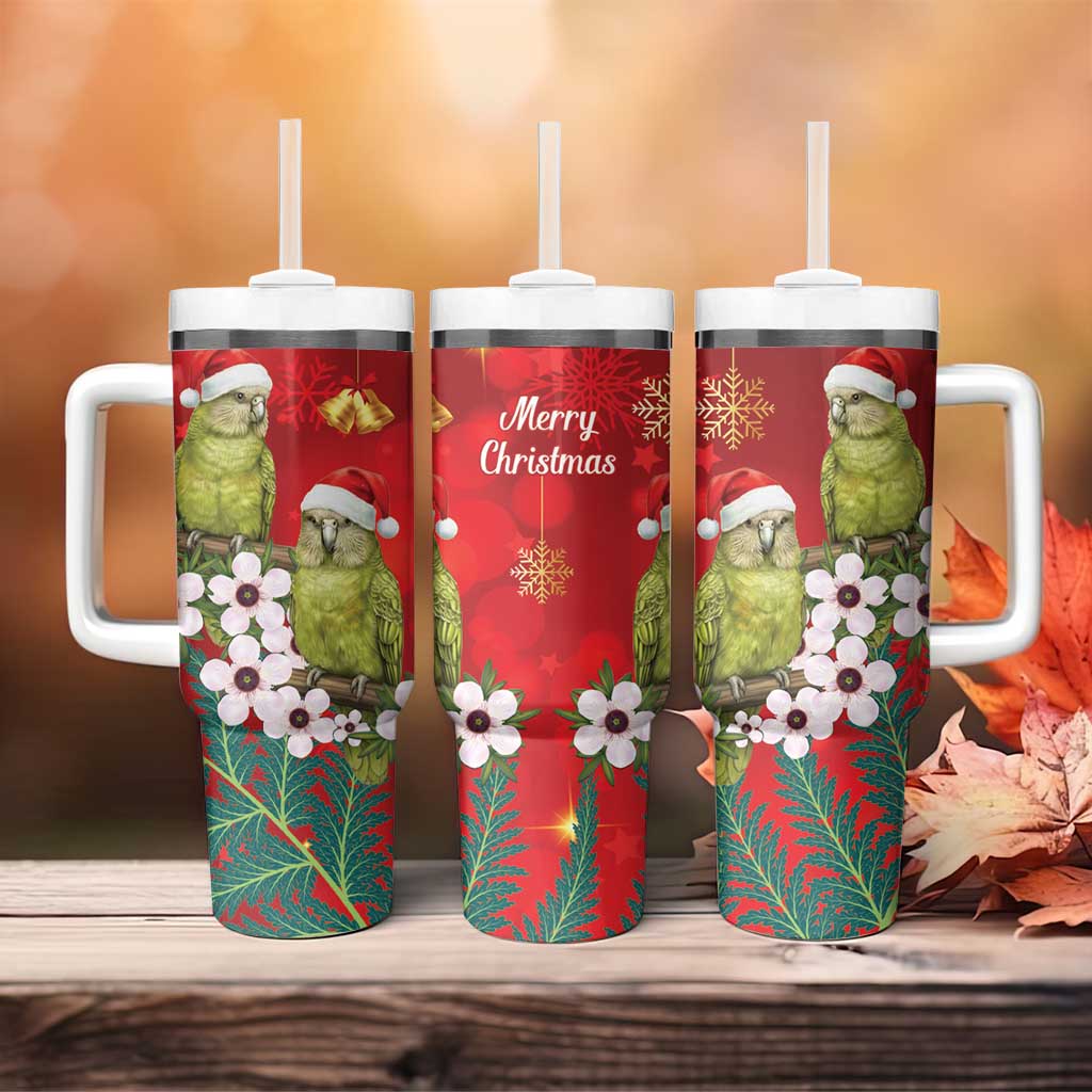 New Zealand Kakapo Christmas Tumbler With Handle Owl Parrot Santa Sliver Fern Manuka - Red - Aussie Hoodie