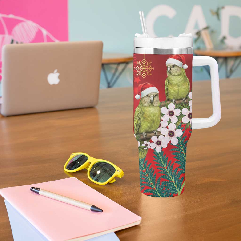 New Zealand Kakapo Christmas Tumbler With Handle Owl Parrot Santa Sliver Fern Manuka - Red - Aussie Hoodie