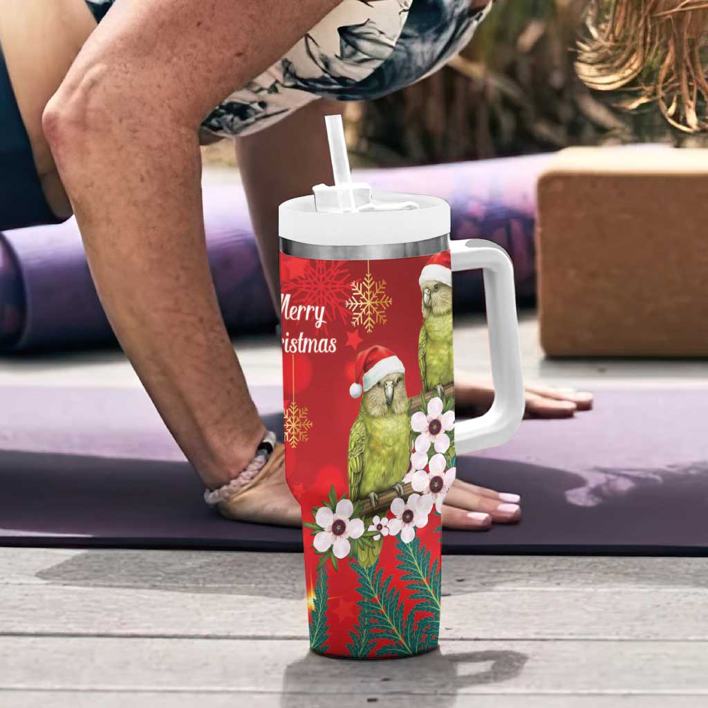 New Zealand Kakapo Christmas Tumbler With Handle Owl Parrot Santa Sliver Fern Manuka - Red - Aussie Hoodie