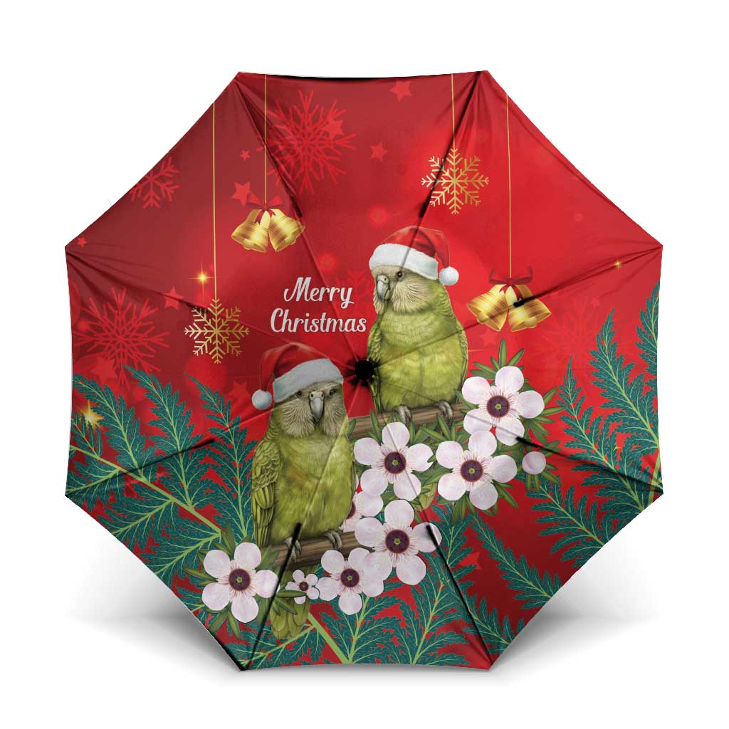 New Zealand Kakapo Christmas Umbrella Owl Parrot Santa Sliver Fern Manuka - Red - Aussie Hoodie