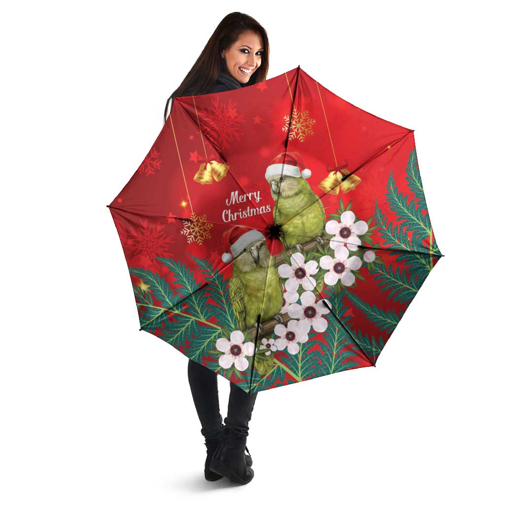 New Zealand Kakapo Christmas Umbrella Owl Parrot Santa Sliver Fern Manuka - Red - Aussie Hoodie
