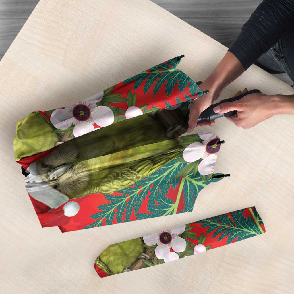 New Zealand Kakapo Christmas Umbrella Owl Parrot Santa Sliver Fern Manuka - Red - Aussie Hoodie