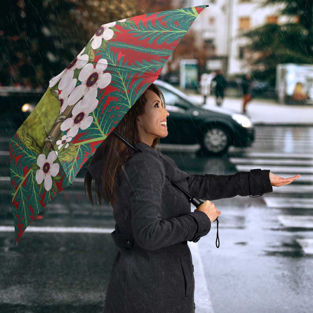 New Zealand Kakapo Christmas Umbrella Owl Parrot Santa Sliver Fern Manuka - Red - Aussie Hoodie