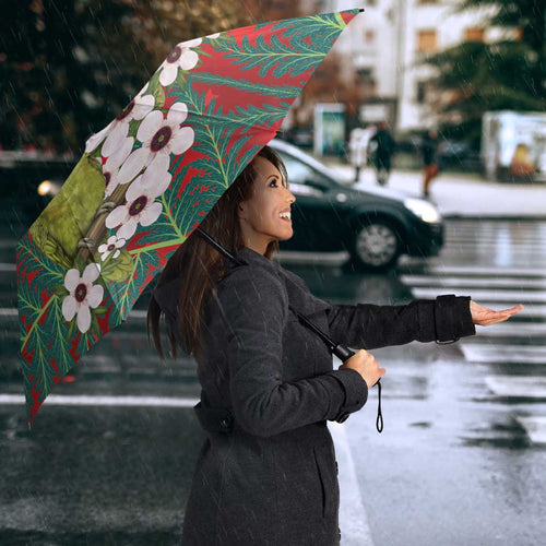 New Zealand Kakapo Christmas Umbrella Owl Parrot Santa Sliver Fern Manuka - Red - Aussie Hoodie