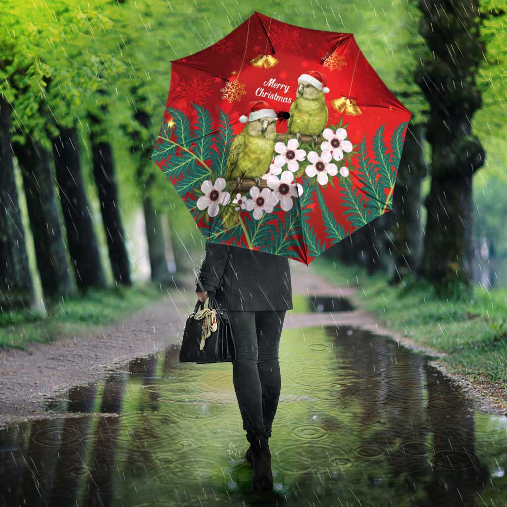 New Zealand Kakapo Christmas Umbrella Owl Parrot Santa Sliver Fern Manuka - Red - Aussie Hoodie