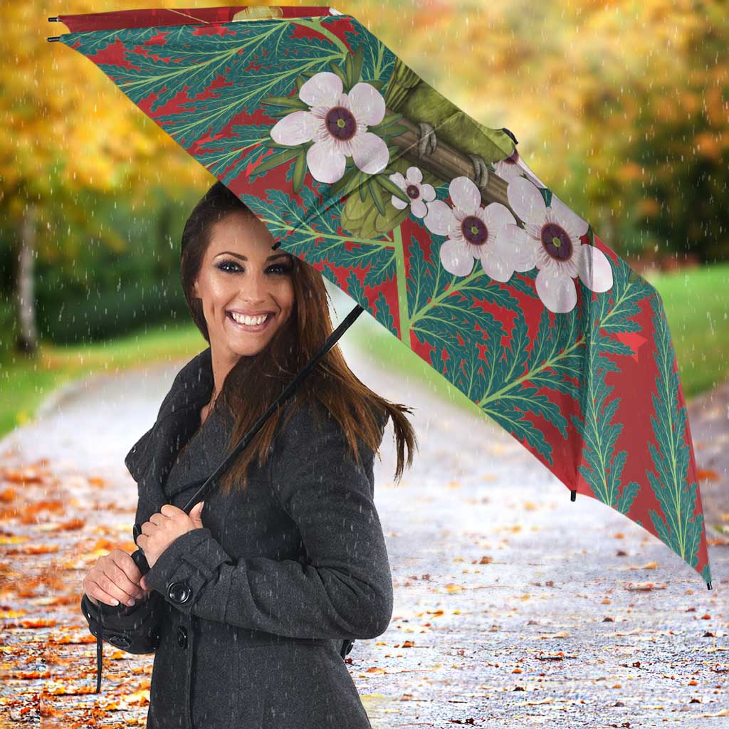 New Zealand Kakapo Christmas Umbrella Owl Parrot Santa Sliver Fern Manuka - Red - Aussie Hoodie