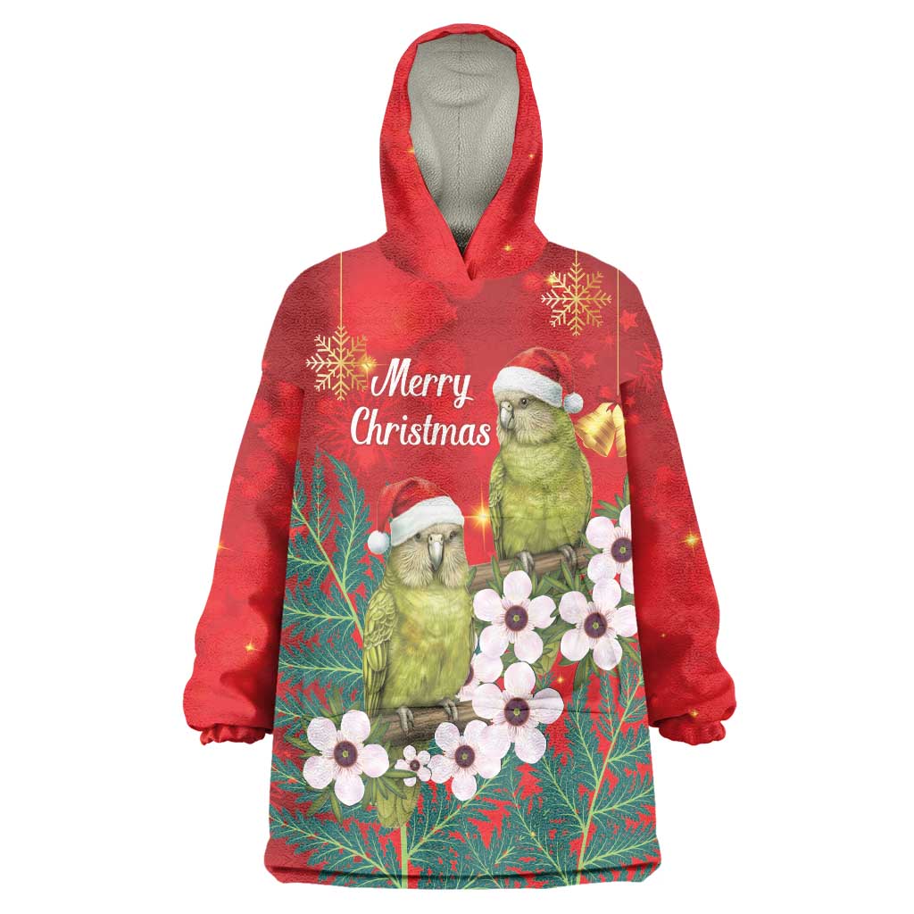 New Zealand Kakapo Christmas Wearable Blanket Hoodie Owl Parrot Santa Sliver Fern Manuka - Red - Aussie Hoodie