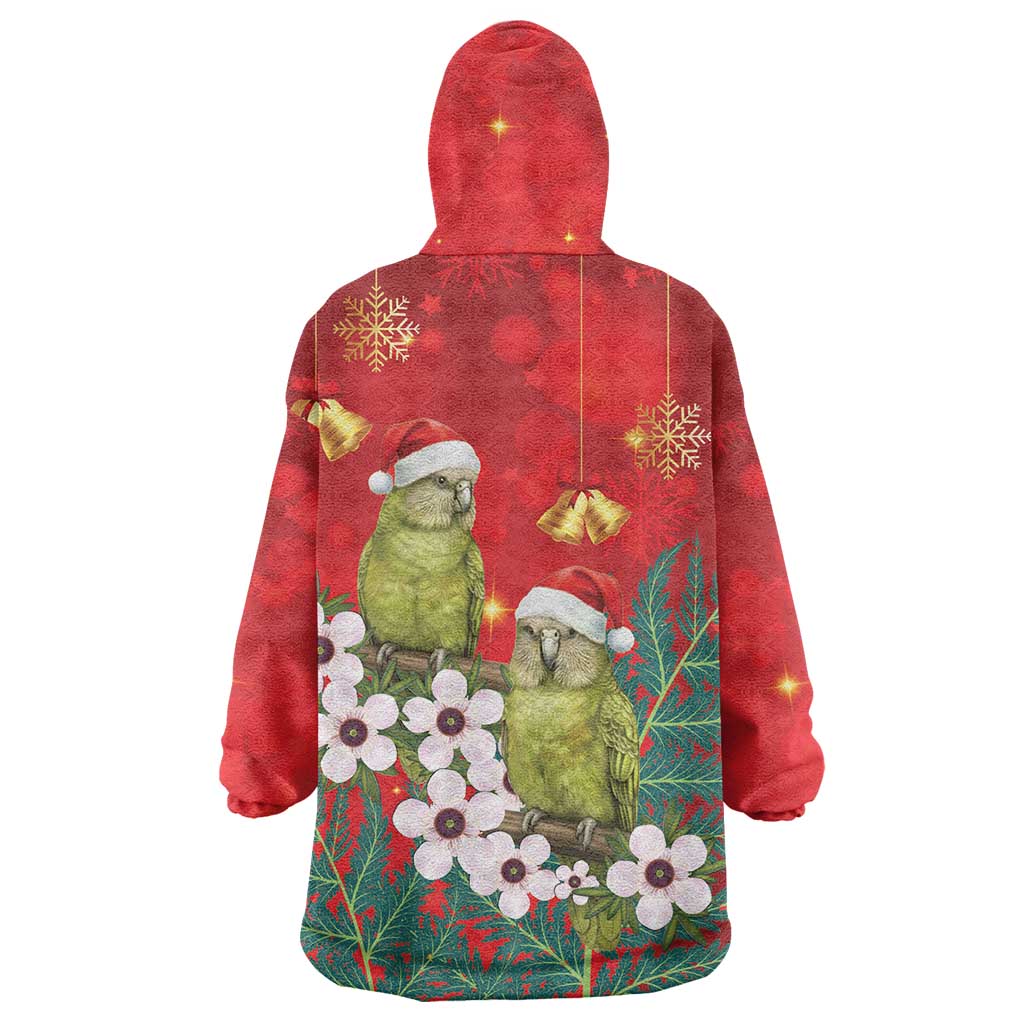 New Zealand Kakapo Christmas Wearable Blanket Hoodie Owl Parrot Santa Sliver Fern Manuka - Red - Aussie Hoodie