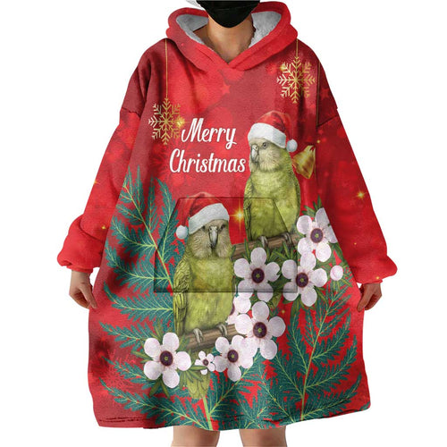 New Zealand Kakapo Christmas Wearable Blanket Hoodie Owl Parrot Santa Sliver Fern Manuka - Red - Aussie Hoodie