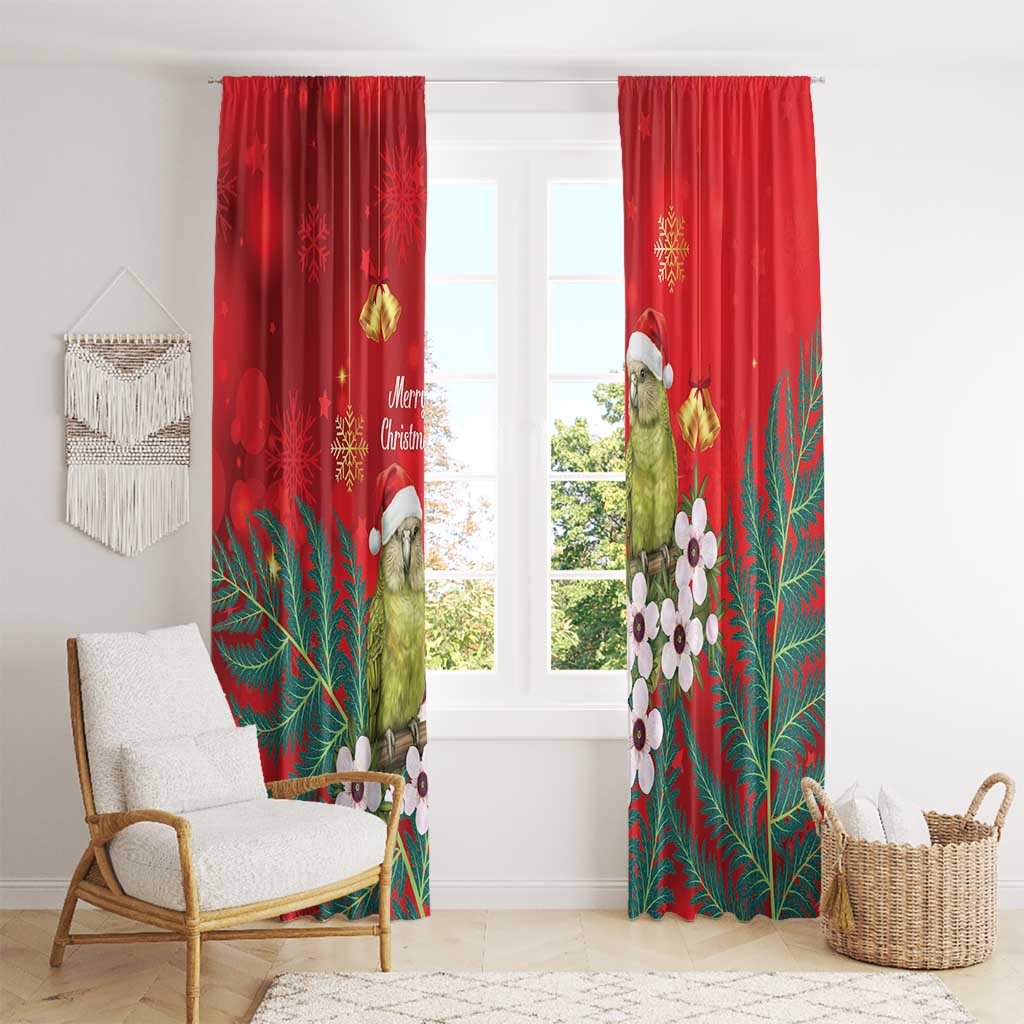 New Zealand Kakapo Christmas Window Curtain Owl Parrot Santa Sliver Fern Manuka - Red - Aussie Hoodie