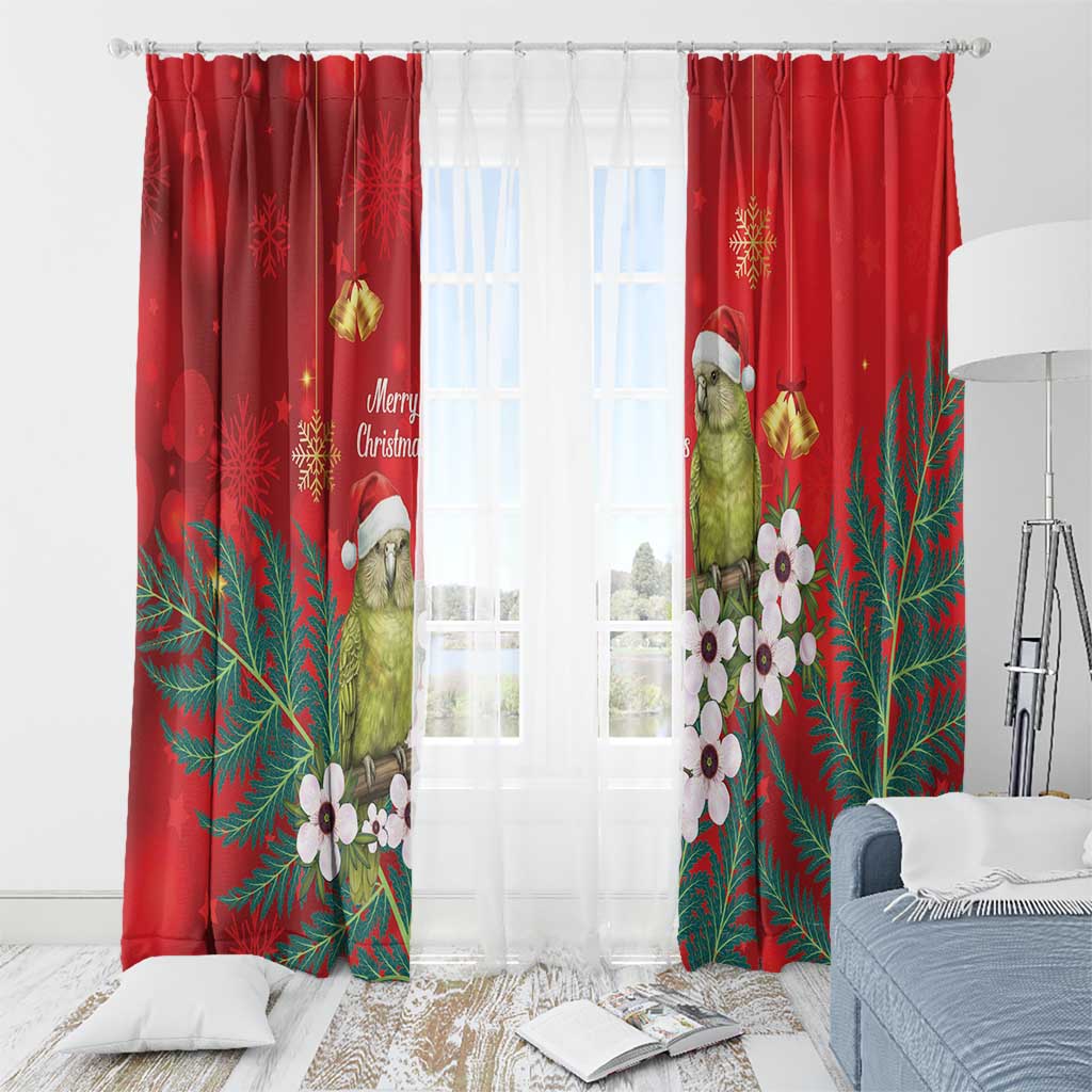 New Zealand Kakapo Christmas Window Curtain Owl Parrot Santa Sliver Fern Manuka - Red - Aussie Hoodie
