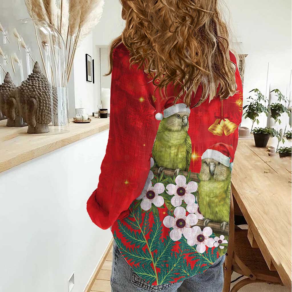 New Zealand Kakapo Christmas Women Casual Shirt Owl Parrot Santa Sliver Fern Manuka - Red - Aussie Hoodie