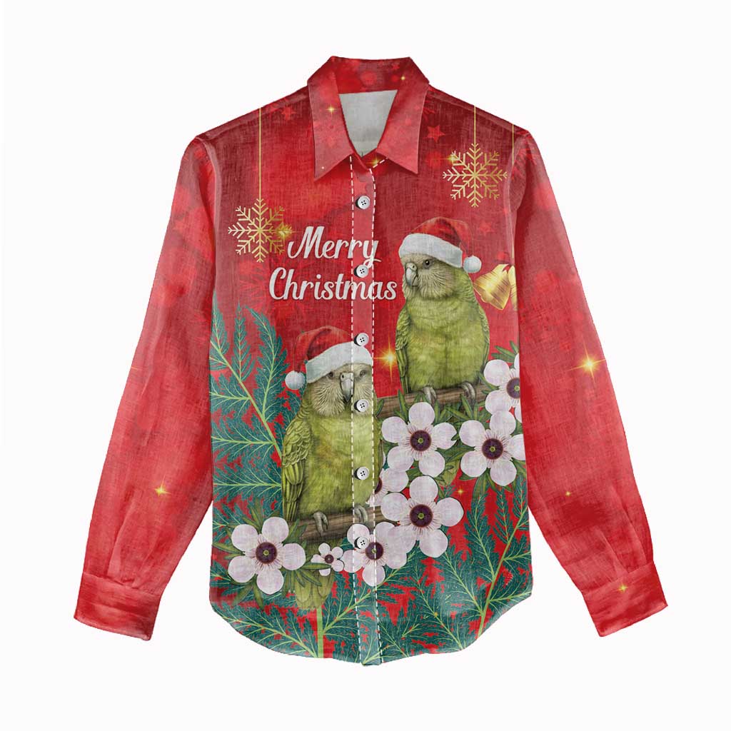 New Zealand Kakapo Christmas Women Casual Shirt Owl Parrot Santa Sliver Fern Manuka - Red - Aussie Hoodie