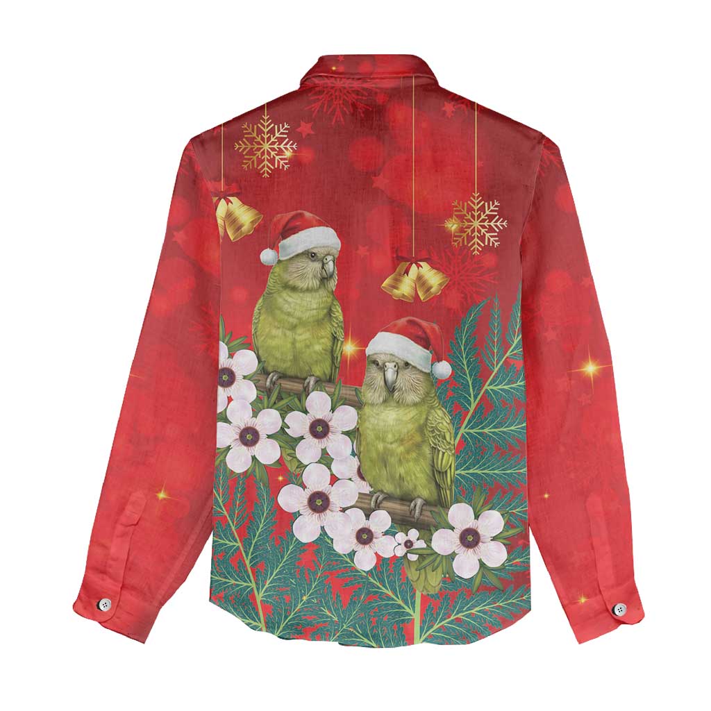New Zealand Kakapo Christmas Women Casual Shirt Owl Parrot Santa Sliver Fern Manuka - Red - Aussie Hoodie