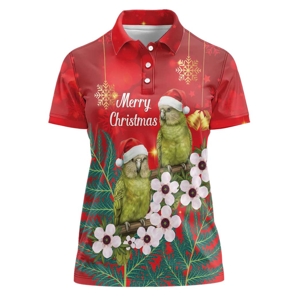 New Zealand Kakapo Christmas Women Polo Shirt Owl Parrot Santa Sliver Fern Manuka - Red - Aussie Hoodie