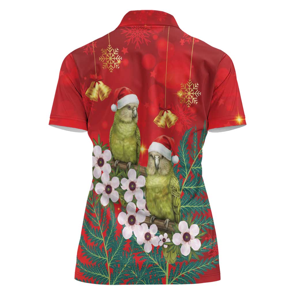 New Zealand Kakapo Christmas Women Polo Shirt Owl Parrot Santa Sliver Fern Manuka - Red - Aussie Hoodie