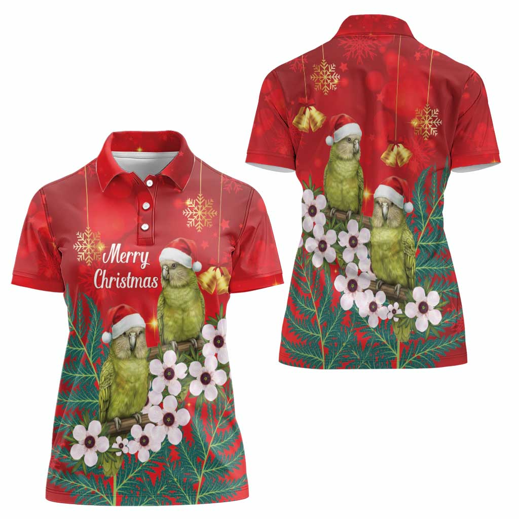 New Zealand Kakapo Christmas Women Polo Shirt Owl Parrot Santa Sliver Fern Manuka - Red - Aussie Hoodie
