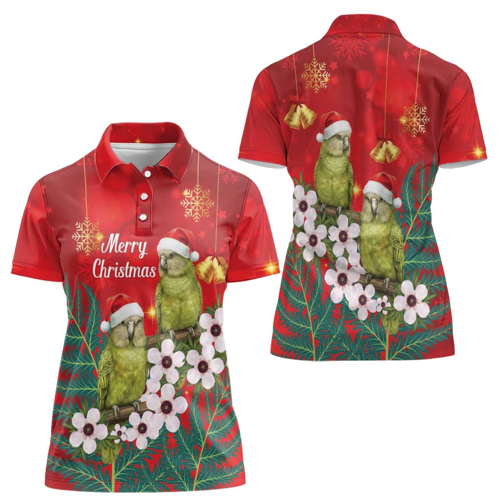 New Zealand Kakapo Christmas Women Polo Shirt Owl Parrot Santa Sliver Fern Manuka - Red - Aussie Hoodie