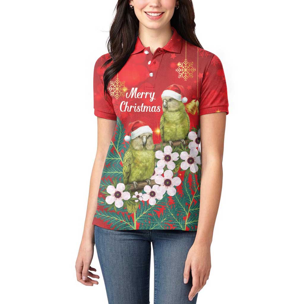 New Zealand Kakapo Christmas Women Polo Shirt Owl Parrot Santa Sliver Fern Manuka - Red - Aussie Hoodie