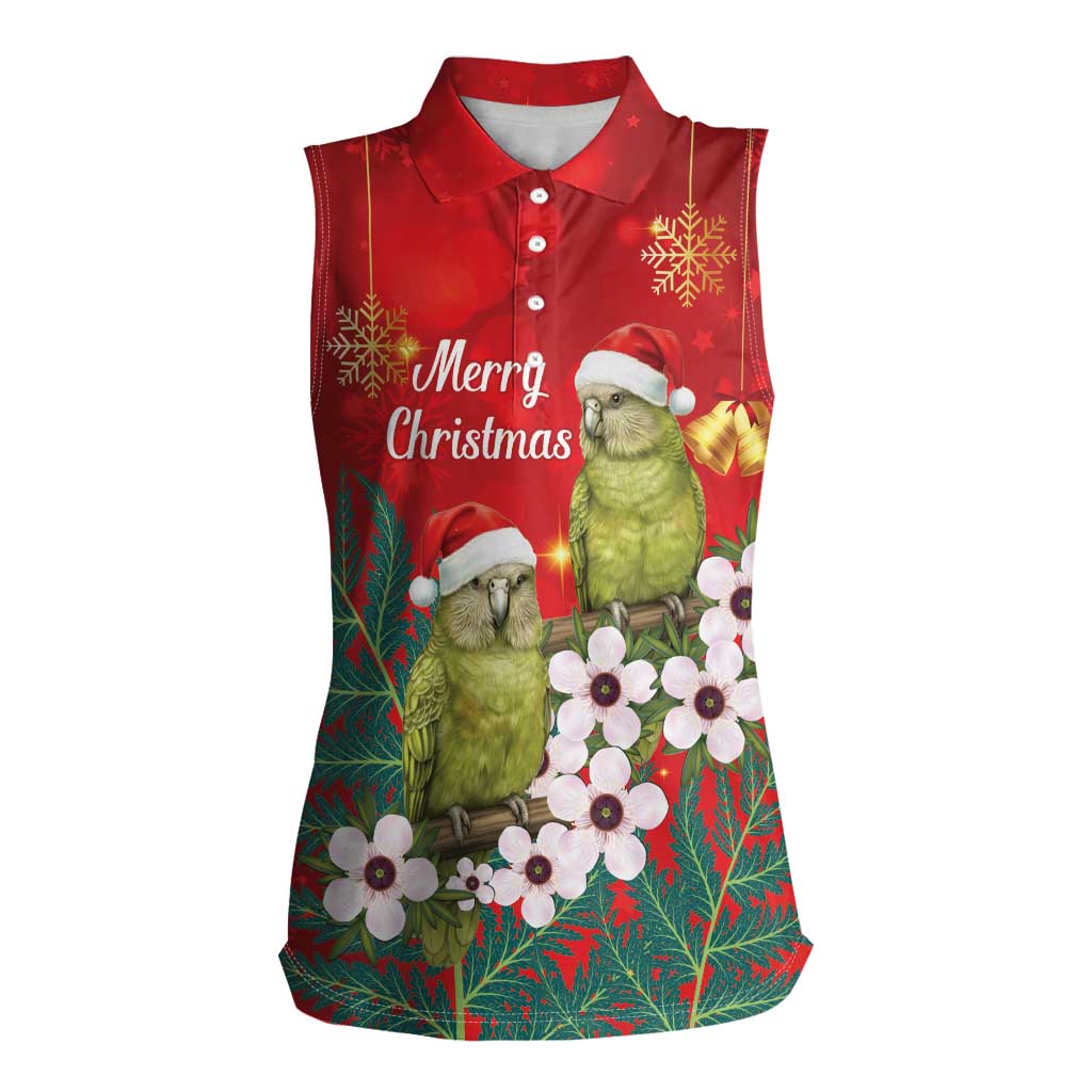 New Zealand Kakapo Christmas Women Sleeveless Polo Shirt Owl Parrot Santa Sliver Fern Manuka - Red - Aussie Hoodie