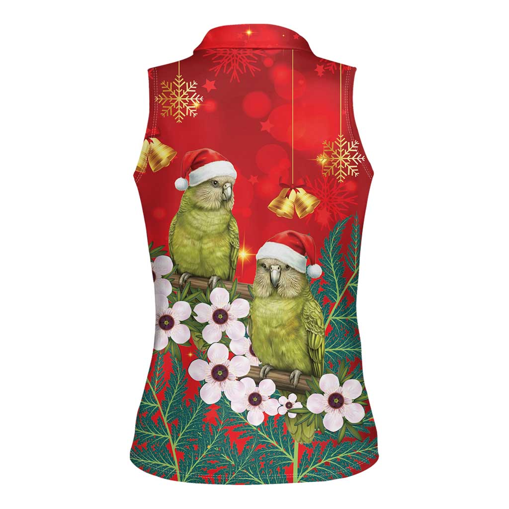 New Zealand Kakapo Christmas Women Sleeveless Polo Shirt Owl Parrot Santa Sliver Fern Manuka - Red - Aussie Hoodie