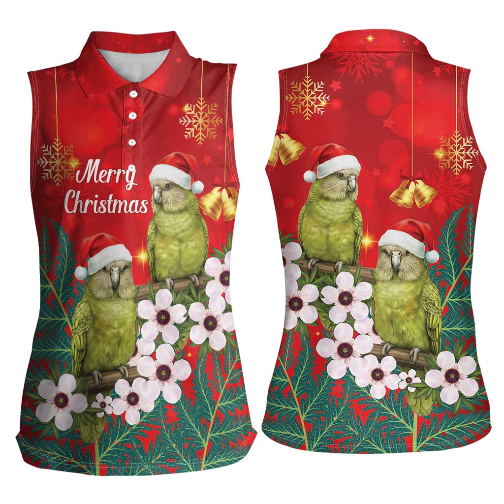 New Zealand Kakapo Christmas Women Sleeveless Polo Shirt Owl Parrot Santa Sliver Fern Manuka - Red - Aussie Hoodie