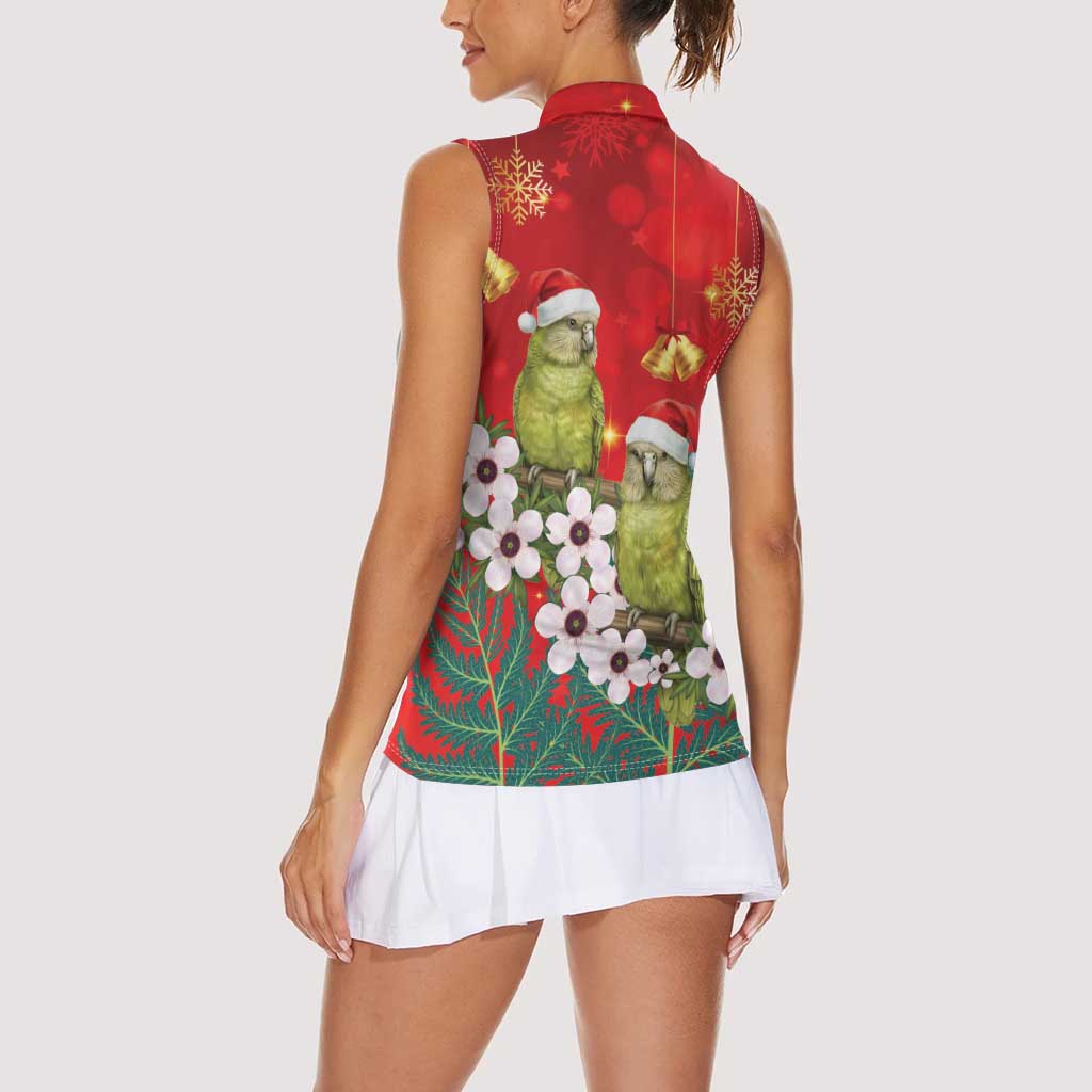 New Zealand Kakapo Christmas Women Sleeveless Polo Shirt Owl Parrot Santa Sliver Fern Manuka - Red - Aussie Hoodie