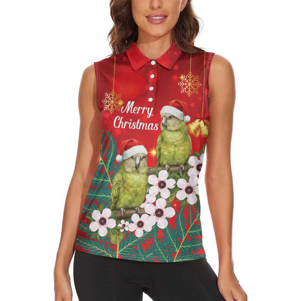 New Zealand Kakapo Christmas Women Sleeveless Polo Shirt Owl Parrot Santa Sliver Fern Manuka - Red - Aussie Hoodie