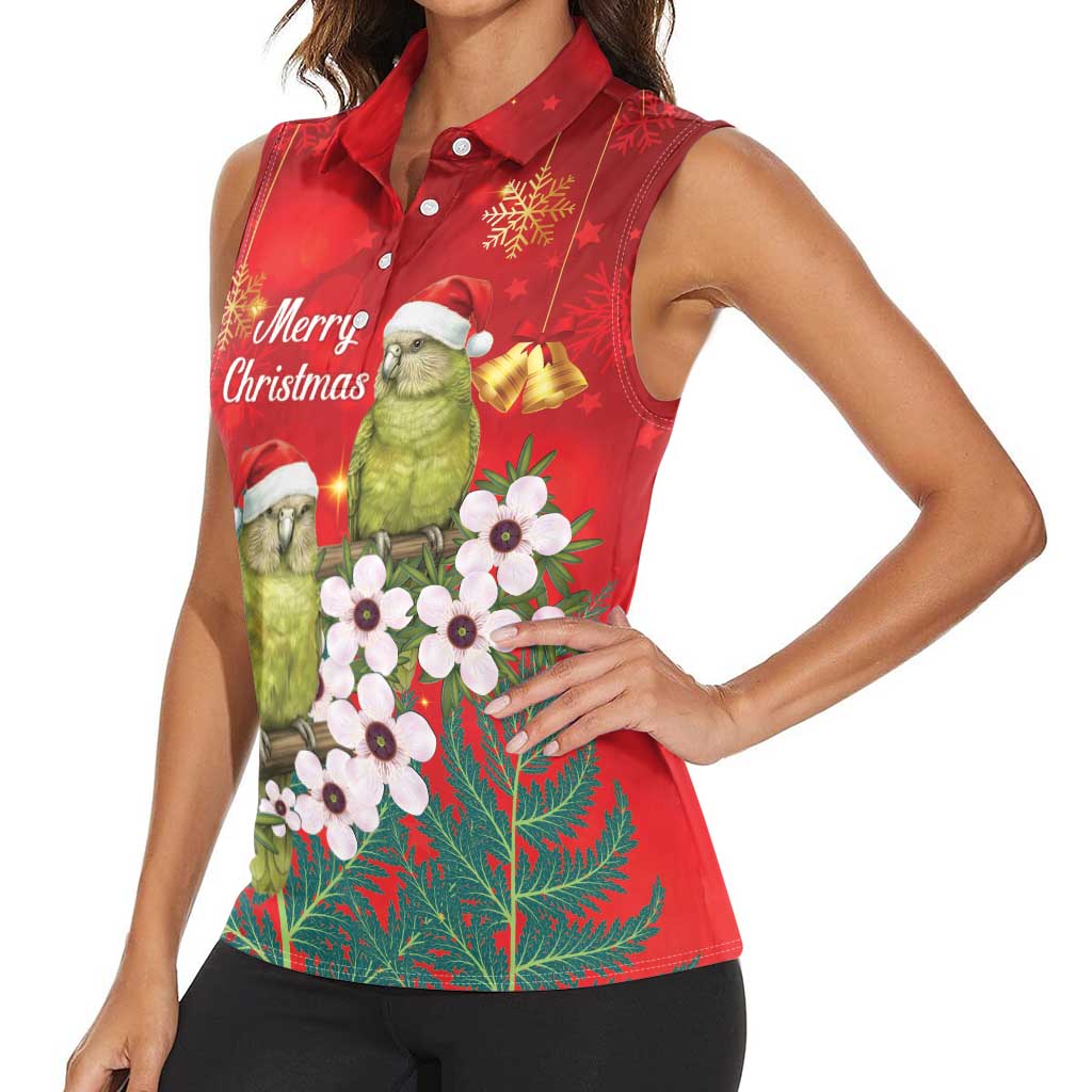 New Zealand Kakapo Christmas Women Sleeveless Polo Shirt Owl Parrot Santa Sliver Fern Manuka - Red - Aussie Hoodie