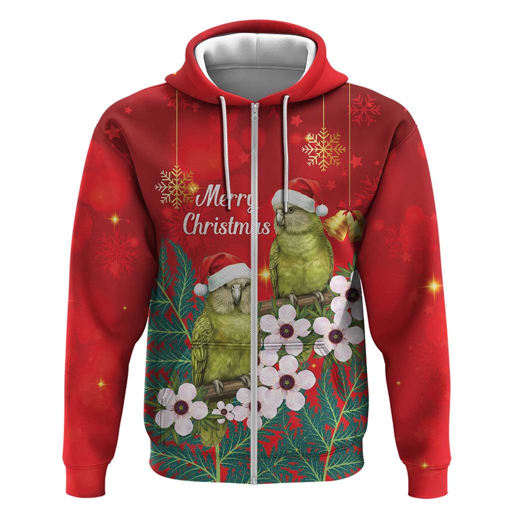 New Zealand Kakapo Christmas Zip Hoodie Owl Parrot Santa Sliver Fern Manuka - Red - Aussie Hoodie