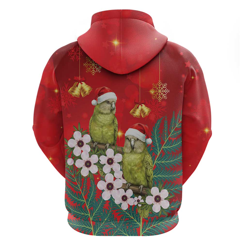 New Zealand Kakapo Christmas Zip Hoodie Owl Parrot Santa Sliver Fern Manuka - Red - Aussie Hoodie