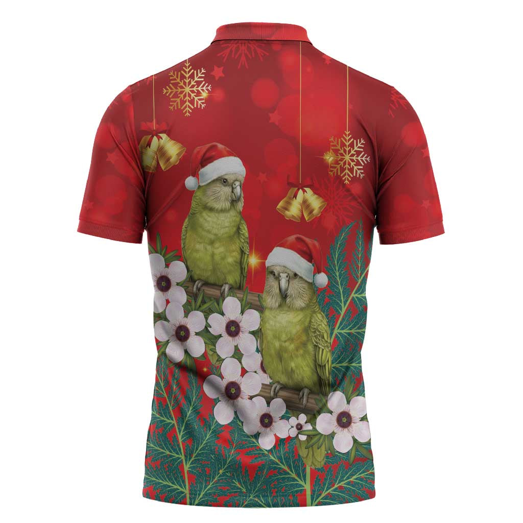New Zealand Kakapo Christmas Zipper Polo Shirt Owl Parrot Santa Sliver Fern Manuka - Red - Aussie Hoodie