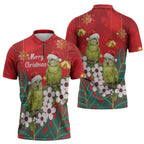 New Zealand Kakapo Christmas Zipper Polo Shirt Owl Parrot Santa Sliver Fern Manuka - Red - Aussie Hoodie