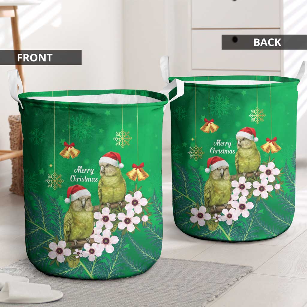 New Zealand Kakapo Christmas Laundry Basket Owl Parrot Santa Sliver Fern Manuka - Green - Aussie Hoodie
