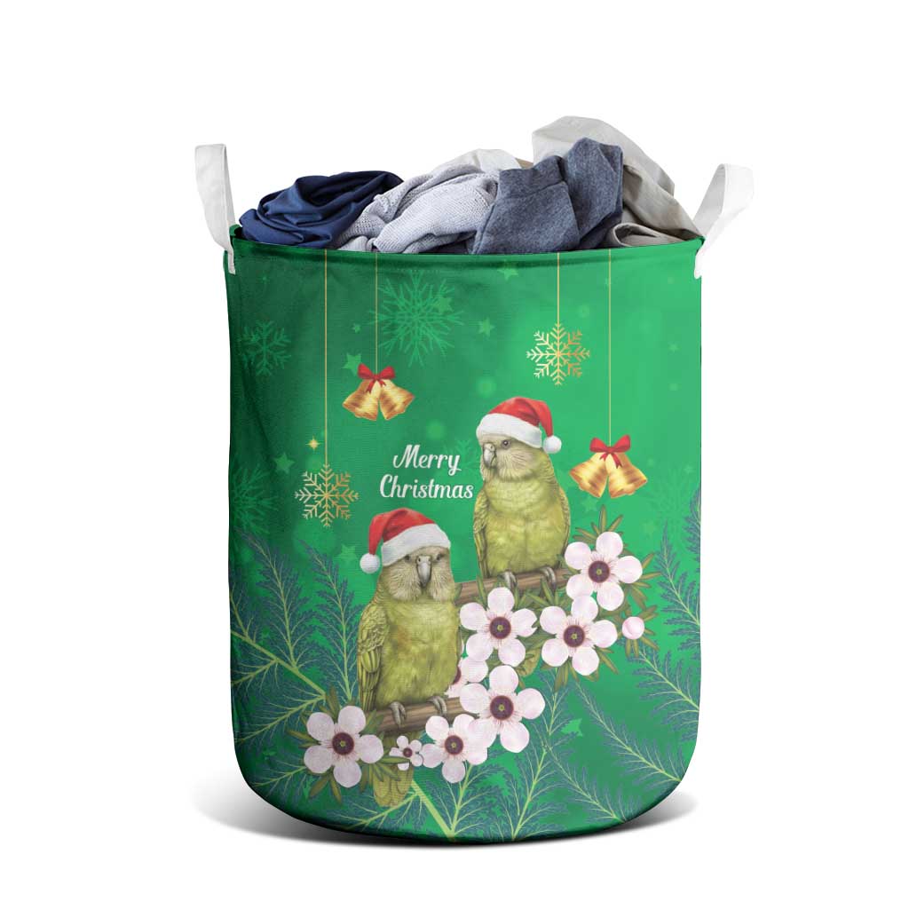 New Zealand Kakapo Christmas Laundry Basket Owl Parrot Santa Sliver Fern Manuka - Green - Aussie Hoodie