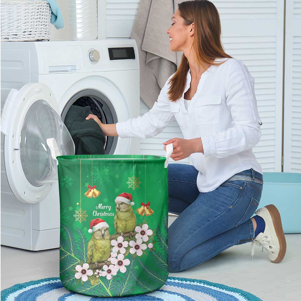 New Zealand Kakapo Christmas Laundry Basket Owl Parrot Santa Sliver Fern Manuka - Green - Aussie Hoodie