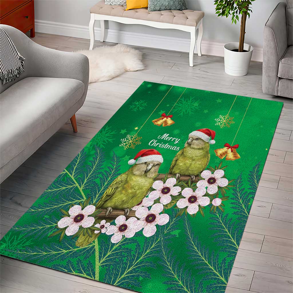 New Zealand Kakapo Christmas Area Rug Owl Parrot Santa Sliver Fern Manuka - Green - Aussie Hoodie