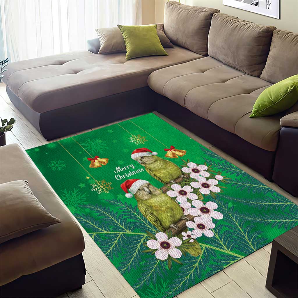 New Zealand Kakapo Christmas Area Rug Owl Parrot Santa Sliver Fern Manuka - Green - Aussie Hoodie