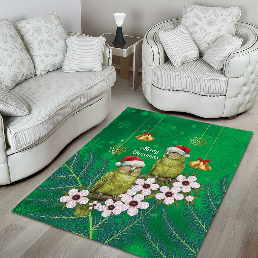 New Zealand Kakapo Christmas Area Rug Owl Parrot Santa Sliver Fern Manuka - Green - Aussie Hoodie