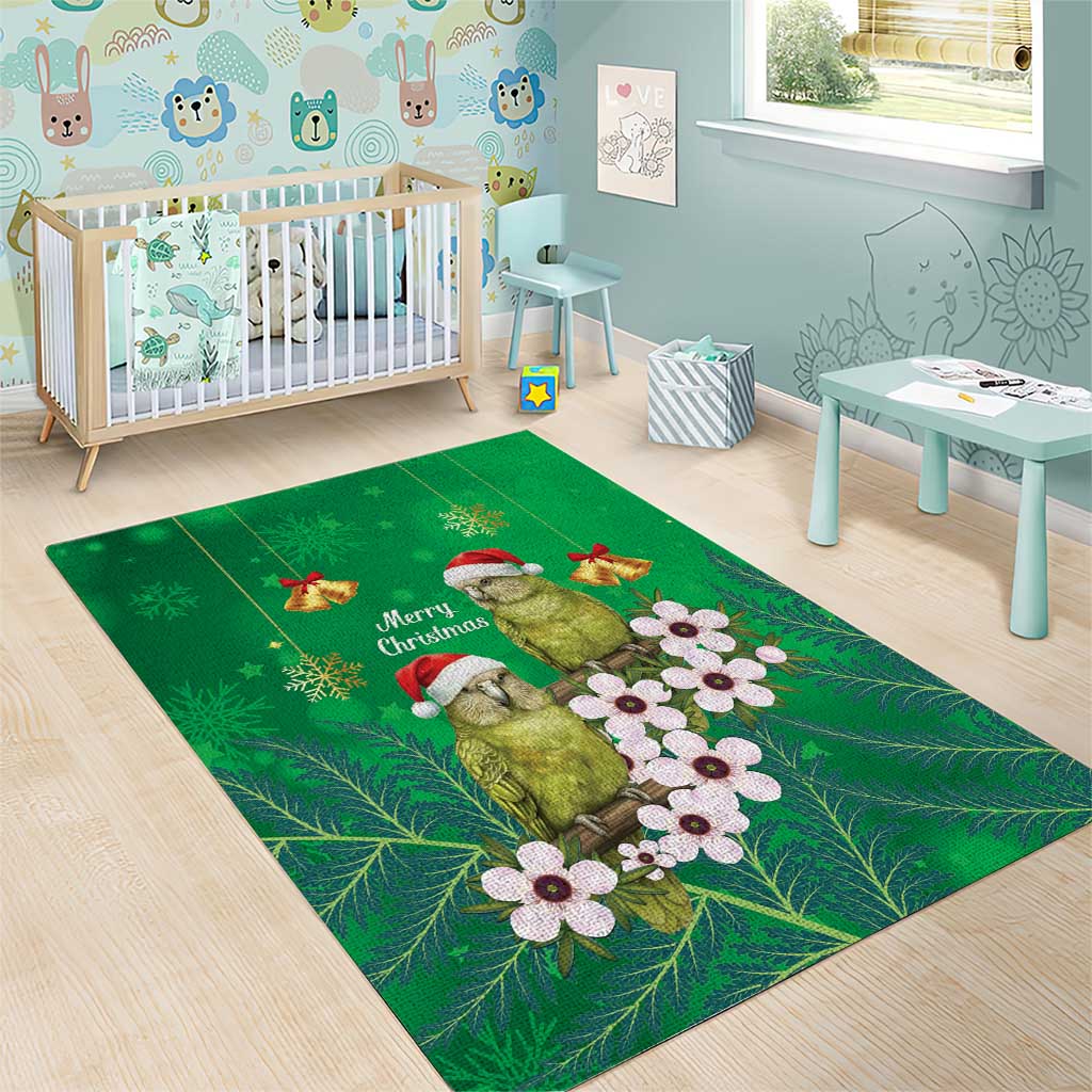 New Zealand Kakapo Christmas Area Rug Owl Parrot Santa Sliver Fern Manuka - Green - Aussie Hoodie