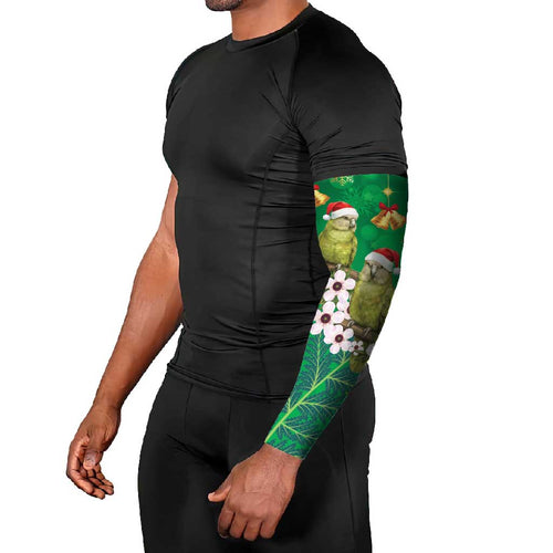 New Zealand Kakapo Christmas Arm Sleeves Owl Parrot Santa Sliver Fern Manuka - Green - Aussie Hoodie