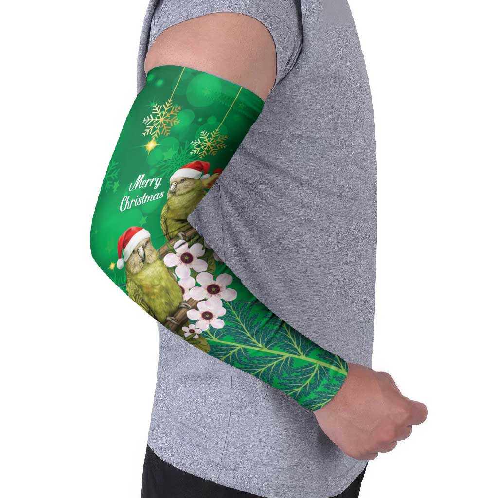 New Zealand Kakapo Christmas Arm Sleeves Owl Parrot Santa Sliver Fern Manuka - Green - Aussie Hoodie